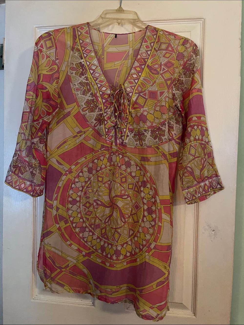 Emilio Pucci cotton kaftan in Pink and Yellow Printed V-Neck Tunic